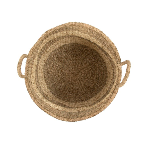 Zentique Rounded Basket Handwoven Seagrass & Palm Leaf with Integrated Handles — Coastal Storage for Throws, Toys, Laundry W17.5 X H15.5 X D17.5 ZENGN-B5 M