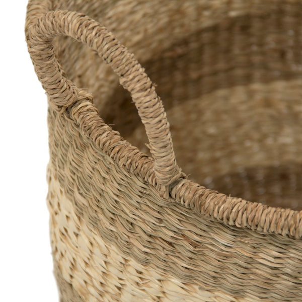 Zentique Rounded Basket Handwoven Seagrass & Palm Leaf with Integrated Handles — Coastal Storage for Throws, Toys, Laundry W17.5 X H15.5 X D17.5 ZENGN-B5 M