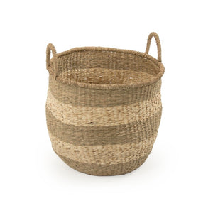 Zentique Rounded Basket Handwoven Seagrass & Palm Leaf with Integrated Handles — Coastal Storage for Throws, Toys, Laundry W17.5 X H15.5 X D17.5 ZENGN-B5 M