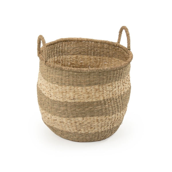 Zentique Rounded Basket Handwoven Seagrass & Palm Leaf with Integrated Handles — Coastal Storage for Throws, Toys, Laundry W17.5 X H15.5 X D17.5 ZENGN-B5 M