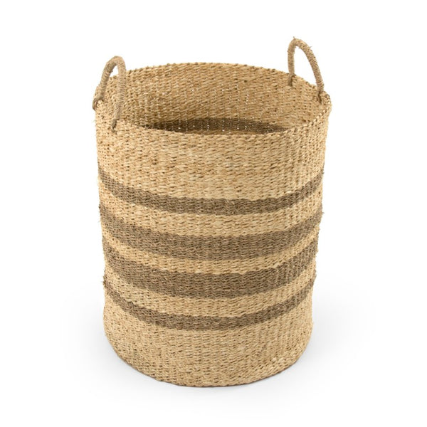 Zentique Woven Handwoven Seagrass & Palm Leaf Wire Basket — Coastal Boho Storage, Plant Cover, Durable Decor W18 X H20.5 X D18 ZENGN-B7 L