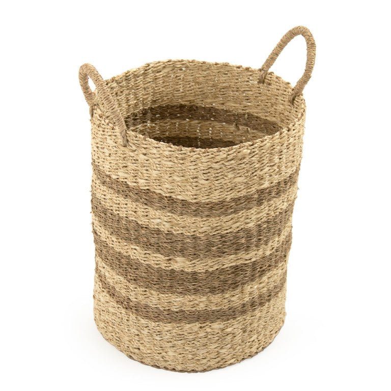 Zentique Woven Handwoven Seagrass & Palm Leaf Wire Basket — Coastal Boho Storage, Plant Cover, Durable Decor W14 X H16.75 X D14 ZENGN-B7 M