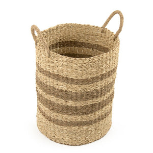 Zentique Woven Handwoven Seagrass & Palm Leaf Wire Basket — Coastal Boho Storage, Plant Cover, Durable Decor W14 X H16.75 X D14 ZENGN-B7 M