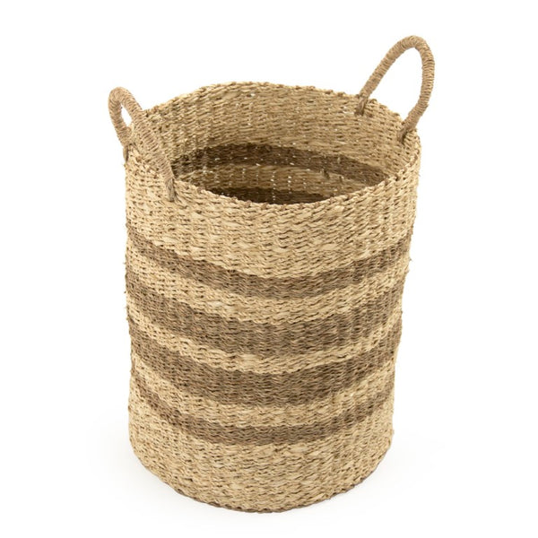 Zentique Woven Handwoven Seagrass & Palm Leaf Wire Basket — Coastal Boho Storage, Plant Cover, Durable Decor W14 X H16.75 X D14 ZENGN-B7 M