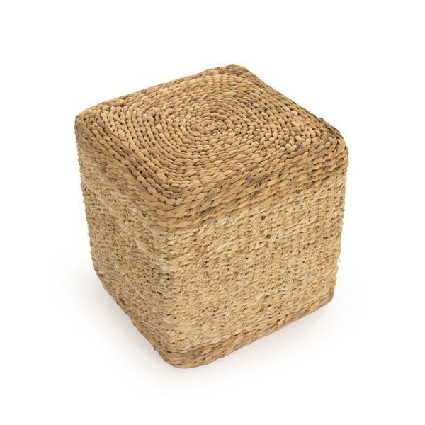 Zentique Woven Handwoven Water Hyacinth Cube Ottoman — Durable Eco-Friendly Seat, Footrest, Side Table Accent ZENGN-CBP2