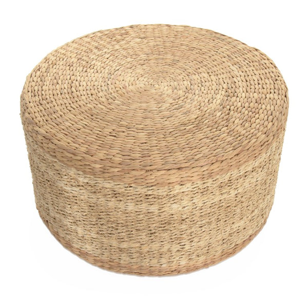 Zentique Woven Handwoven Water Hyacinth & Corn Husk Ottoman — Eco Coastal-Boho Seat, Footrest, Durable 29.75" ZENGN-DNP2