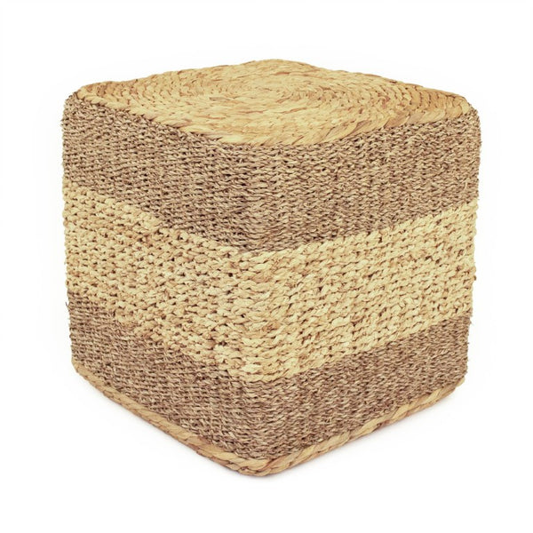 Zentique Woven Handwoven Natural Fiber Ottoman — Compact 15.5" Coastal Boho Footrest, Seat & Accent Piece ZENMK-CBP03