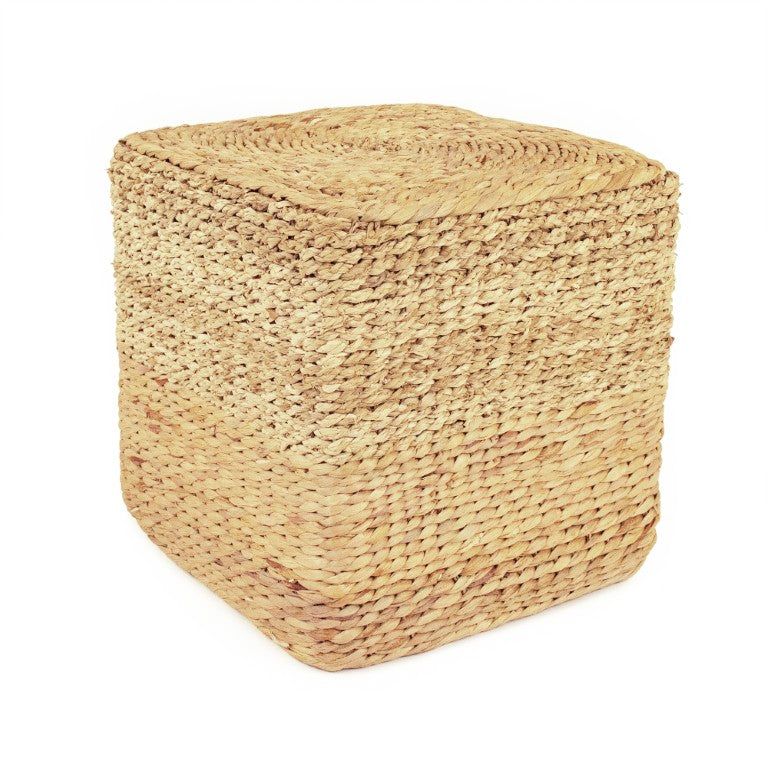 Zentique Woven Handwoven Water Hyacinth Ottoman 15.5"W x 15"H Compact Footrest Stool – Natural, Durable Accent ZENMK-CBP04