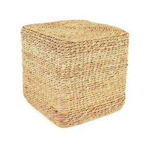 Zentique Woven Handwoven Water Hyacinth Ottoman 15.5"W x 15"H Compact Footrest Stool – Natural, Durable Accent ZENMK-CBP04