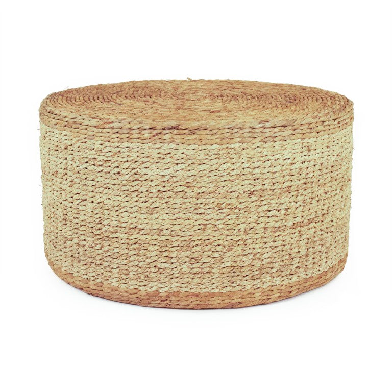 Zentique Woven Handwoven Water Hyacinth Ottoman for Seating, Footrest or Side Table — Sustainable, 29" W ZENMK-DNP06