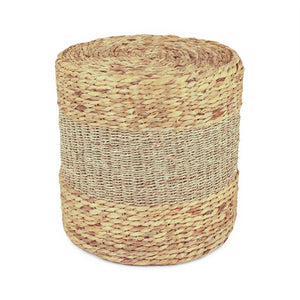 Zentique Woven handwoven ottoman in water hyacinth & seagrass — eco coastal accent, versatile seating (15.5") ZENMK-DRP01