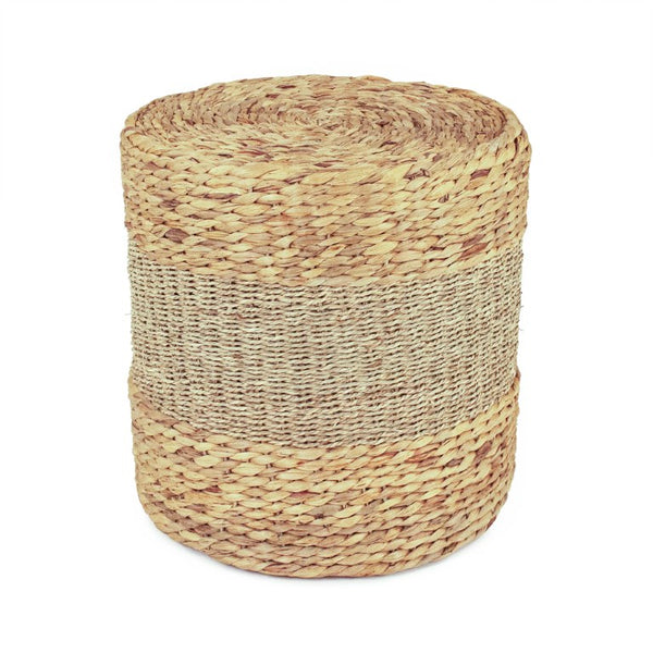Zentique Woven handwoven ottoman in water hyacinth & seagrass — eco coastal accent, versatile seating (15.5") ZENMK-DRP01