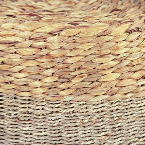 Zentique Woven handwoven ottoman in water hyacinth & seagrass — eco coastal accent, versatile seating (15.5") ZENMK-DRP01
