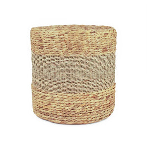 Zentique Woven handwoven ottoman in water hyacinth & seagrass — eco coastal accent, versatile seating (15.5") ZENMK-DRP01