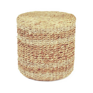 Zentique Woven handcrafted water hyacinth ottoman with rounded silhouette, sturdy lightweight seating accent Light and Medium Brown ZENMK-DRP03
