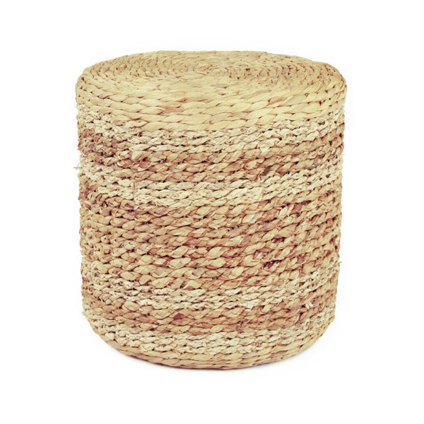 Zentique Woven handcrafted water hyacinth ottoman with rounded silhouette, sturdy lightweight seating accent Light and Medium Brown ZENMK-DRP03