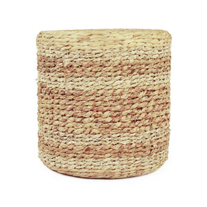 Zentique Woven handcrafted water hyacinth ottoman with rounded silhouette, sturdy lightweight seating accent Light and Medium Brown ZENMK-DRP03