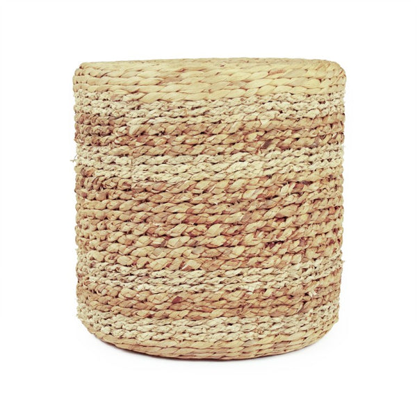 Zentique Woven handcrafted water hyacinth ottoman with rounded silhouette, sturdy lightweight seating accent Light and Medium Brown ZENMK-DRP03