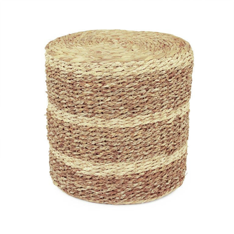 Zentique Woven Handwoven Corn Husk & Seagrass Ottoman — Compact Boho Seat, Footrest, Portable Accent Table ZENMK-DRP05