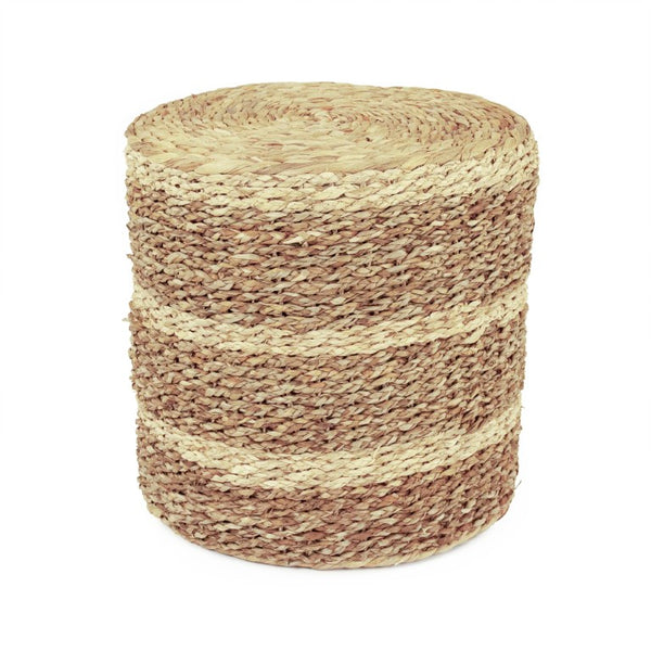 Zentique Woven Handwoven Corn Husk & Seagrass Ottoman — Compact Boho Seat, Footrest, Portable Accent Table ZENMK-DRP05