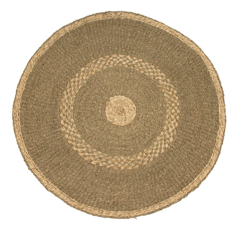 Zentique Round Seagrass Area Rug 48" Round Striped Natural Coastal Handwoven Low-Pile Mat for Living Room Entryway ZENMK-RR18