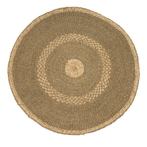 Zentique Round Seagrass Area Rug 48" Round Striped Natural Coastal Handwoven Low-Pile Mat for Living Room Entryway ZENMK-RR18