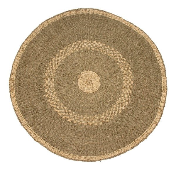 Zentique Round Seagrass Area Rug 48" Round Striped Natural Coastal Handwoven Low-Pile Mat for Living Room Entryway ZENMK-RR18
