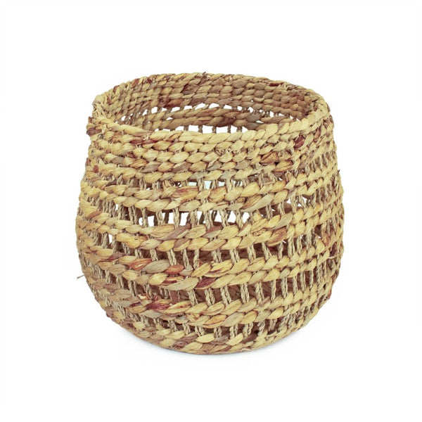 Zentique Woven Handwoven Water Hyacinth Basket for Living Room Storage, Rustic Decorative Organizer, 13" W13 x H10.5 x D13 ZENOS-B14 M