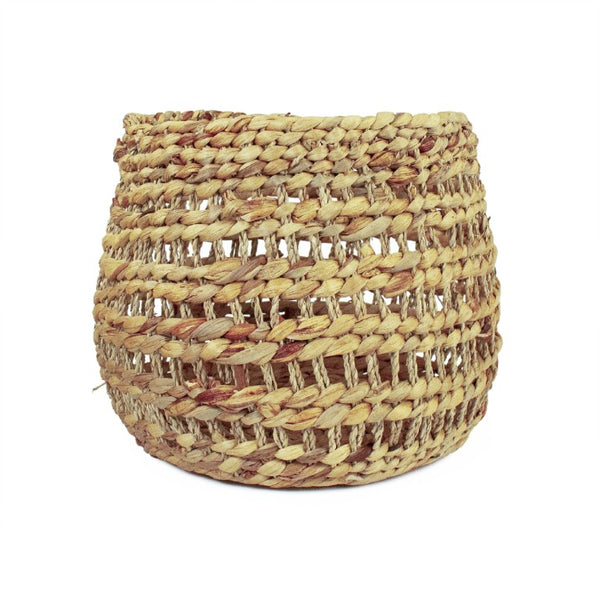 Zentique Woven Handwoven Water Hyacinth Basket for Living Room Storage, Rustic Decorative Organizer, 13" W13 x H10.5 x D13 ZENOS-B14 M