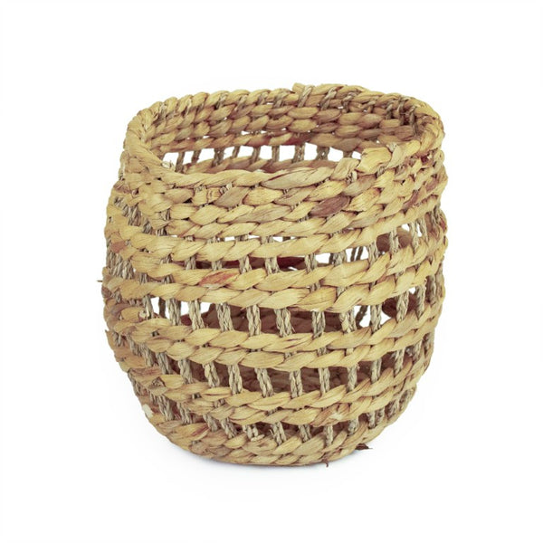 Zentique Woven Handwoven Water Hyacinth Basket — Compact Rustic Storage & Planter Cover for Boho Decor Enthusiasts W9.5 x H9 x D9.5 ZENOS-B14 S