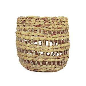Zentique Woven Handwoven Water Hyacinth Basket — Compact Rustic Storage & Planter Cover for Boho Decor Enthusiasts W9.5 x H9 x D9.5 ZENOS-B14 S