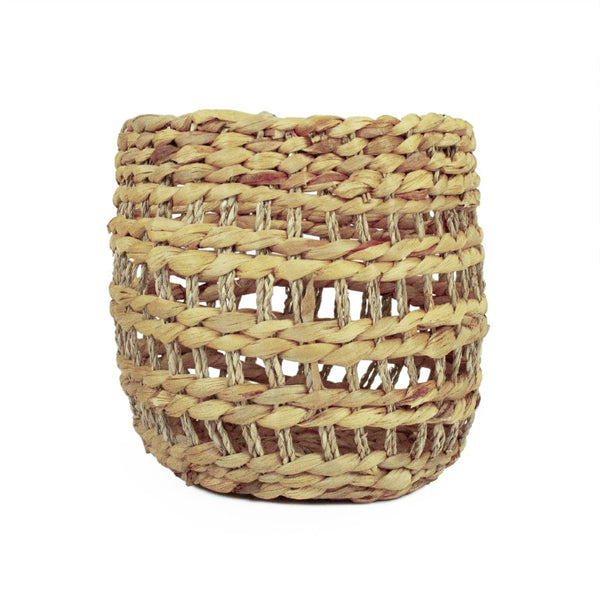 Zentique Woven Handwoven Water Hyacinth Basket — Compact Rustic Storage & Planter Cover for Boho Decor Enthusiasts W9.5 x H9 x D9.5 ZENOS-B14 S