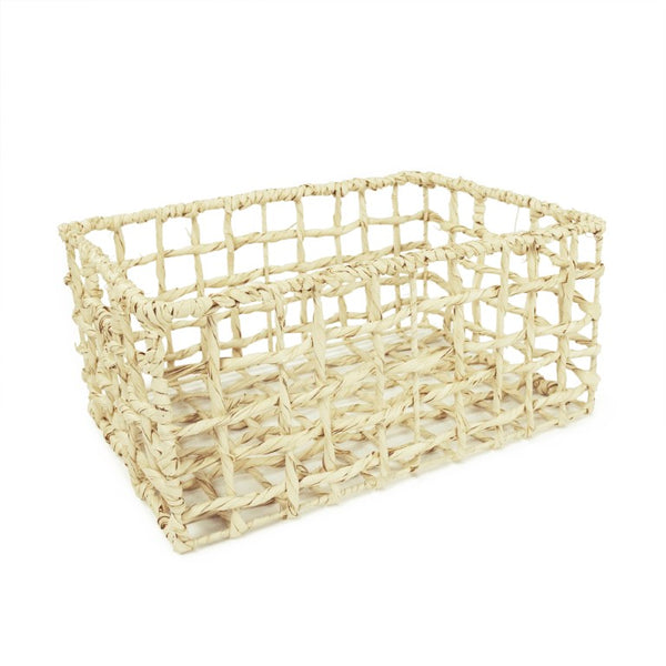 Zentique Woven Large Corn Husk Basket with Metal Accents — Handwoven Rustic Storage for Throws & Planters ZENTS-B03 L