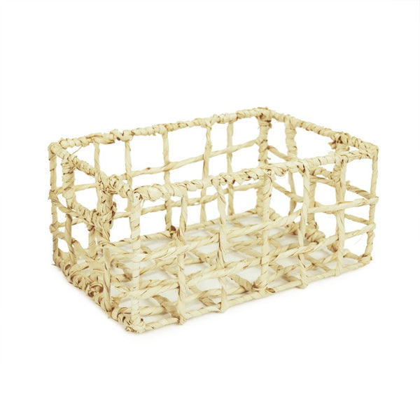 Zentique Woven Small Corn Husk Basket with Metal Frame — Rustic Organizer, Planter Cover, Shelf Accent (13"x6") ZENTS-B03 S
