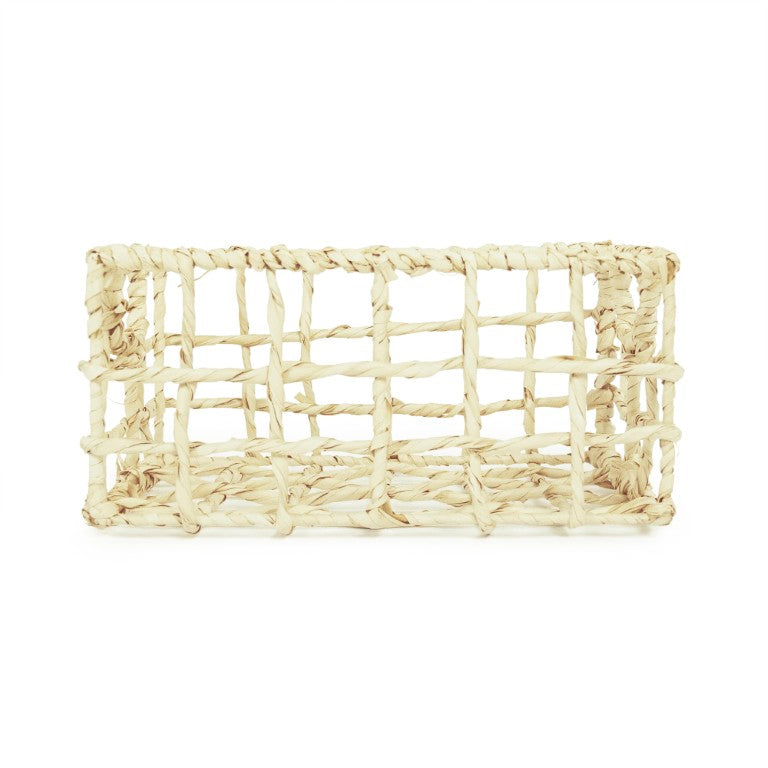 Zentique Woven Small Corn Husk Basket with Metal Frame — Rustic Organizer, Planter Cover, Shelf Accent (13"x6") ZENTS-B03 S