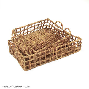 Zentique Woven Large Handwoven Water Hyacinth Tray with Metal Rim — 22" Serving Centerpiece for Home Décor, Coastal Boho ZENTS-B08 L