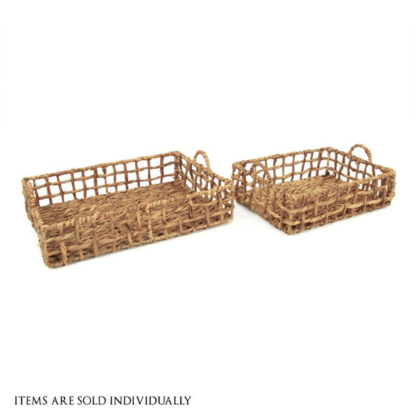 Zentique Woven Large Handwoven Water Hyacinth Tray with Metal Rim — 22" Serving Centerpiece for Home Décor, Coastal Boho ZENTS-B08 L