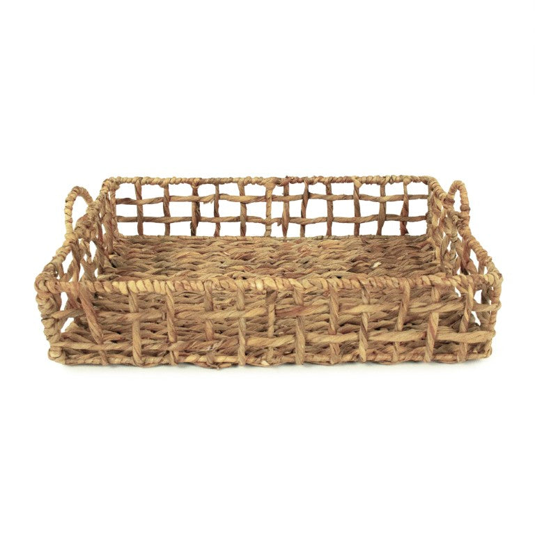 Zentique Woven Large Handwoven Water Hyacinth Tray with Metal Rim — 22" Serving Centerpiece for Home Décor, Coastal Boho ZENTS-B08 L