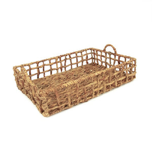 Zentique Woven Large Handwoven Water Hyacinth Tray with Metal Rim — 22" Serving Centerpiece for Home Décor, Coastal Boho ZENTS-B08 L