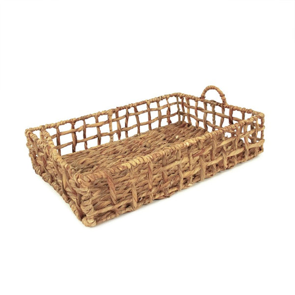 Zentique Woven Large Handwoven Water Hyacinth Tray with Metal Rim — 22" Serving Centerpiece for Home Décor, Coastal Boho ZENTS-B08 L