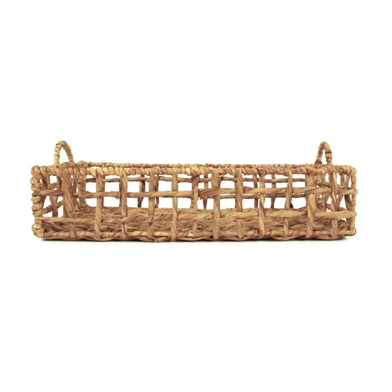 Zentique Woven Large Handwoven Water Hyacinth Tray with Metal Rim — 22" Serving Centerpiece for Home Décor, Coastal Boho ZENTS-B08 L