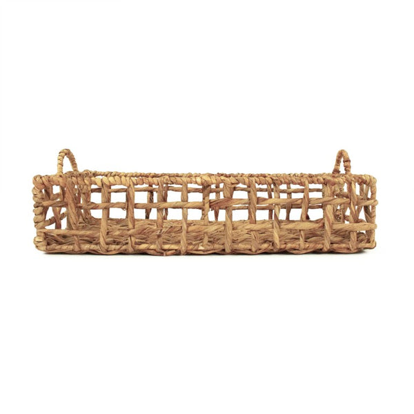 Zentique Woven Large Handwoven Water Hyacinth Tray with Metal Rim — 22" Serving Centerpiece for Home Décor, Coastal Boho ZENTS-B08 L