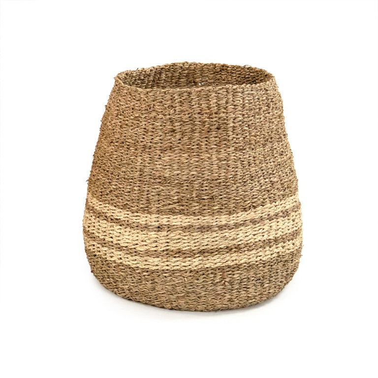Zentique Woven Seagrass Basket Medium — Handwoven Round Storage for Blankets, Toys, Plants, Coastal Boho Flair Brown/Beige ZENWS-B02 M