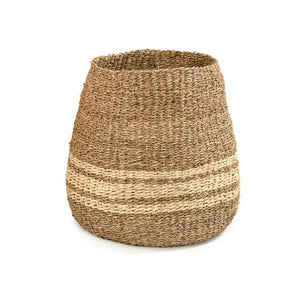 Zentique Woven Seagrass Basket Medium — Handwoven Round Storage for Blankets, Toys, Plants, Coastal Boho Flair Brown/Beige ZENWS-B02 M