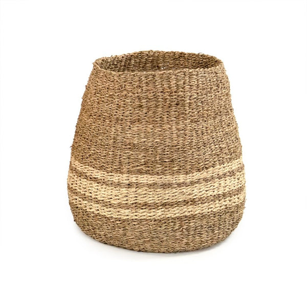 Zentique Woven Seagrass Basket Medium — Handwoven Round Storage for Blankets, Toys, Plants, Coastal Boho Flair Brown/Beige ZENWS-B02 M