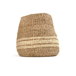 Zentique Woven Seagrass Basket Medium — Handwoven Round Storage for Blankets, Toys, Plants, Coastal Boho Flair Brown/Beige ZENWS-B02 M