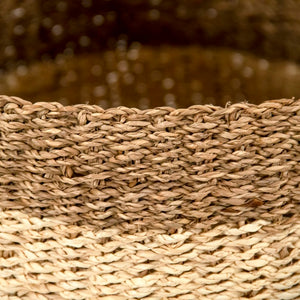 Zentique Woven Seagrass Basket Medium — Handwoven Round Storage for Blankets, Toys, Plants, Coastal Boho Flair Beige/ Brown ZENWS-B03 M