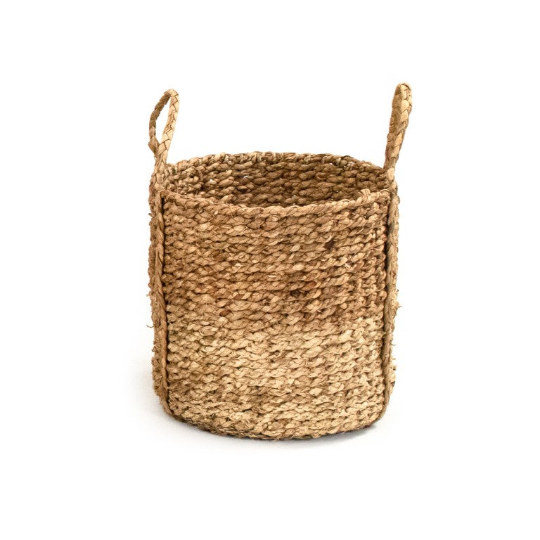 Zentique Woven Natural Water Hyacinth & Corn Husk Basket 14" Rustic Storage Bin – Eco-Friendly Home Accent ZENWS-B13 M