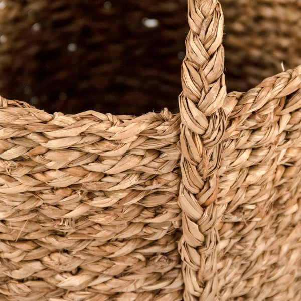 Zentique Woven Seagrass & Corn Husk Basket - Handwoven Medium Storage for Blankets, Plants, Laundry, Boho Decor ZENWS-B14 M