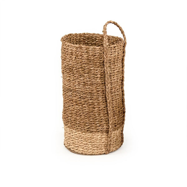 Zentique Woven Seagrass Basket Large — Handwoven Corn Husk Leaf Storage Bin, Tall Neutral Coastal Decor Organizer ZENWS-B14 L